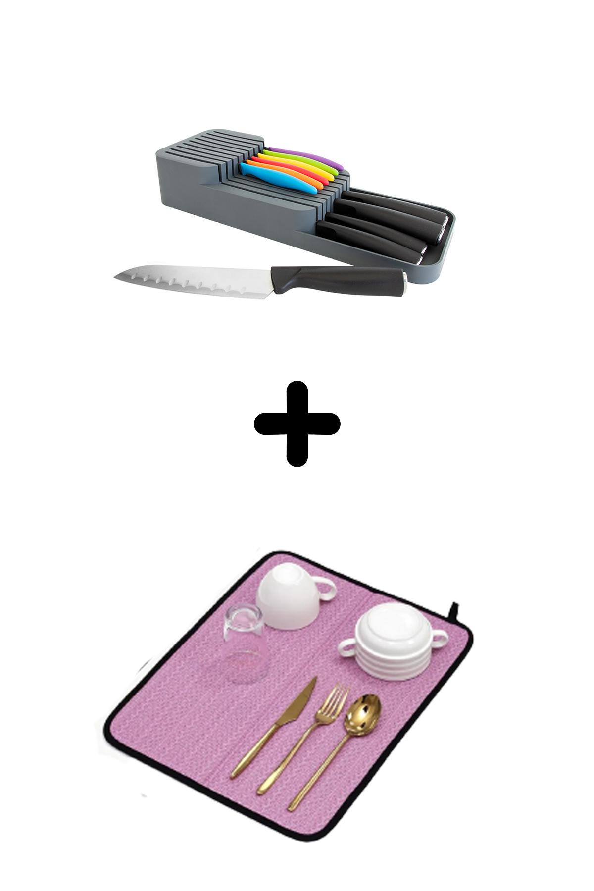 2 Sıra Bıçaklık + Bulaşık Kurutma Matı 2'li Mutfak Seti