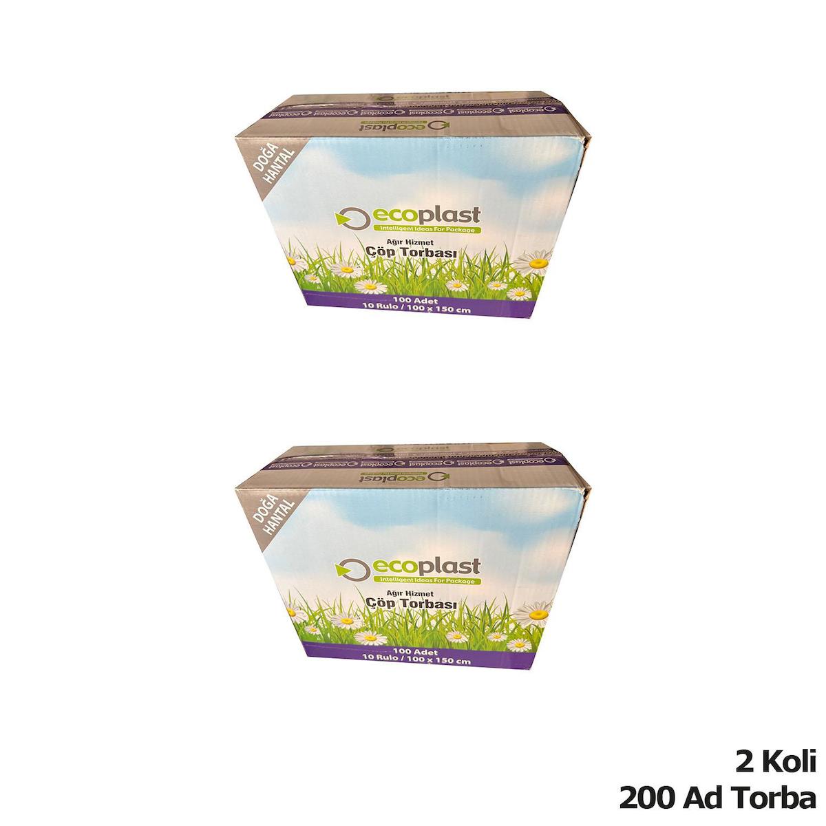 Ecoplast 240 Litre Siyah Hantal Konteyner Çöp Torbası - 100 x 150 Cm. - 600 Gr. - 10 Adetlik 20 Rulo