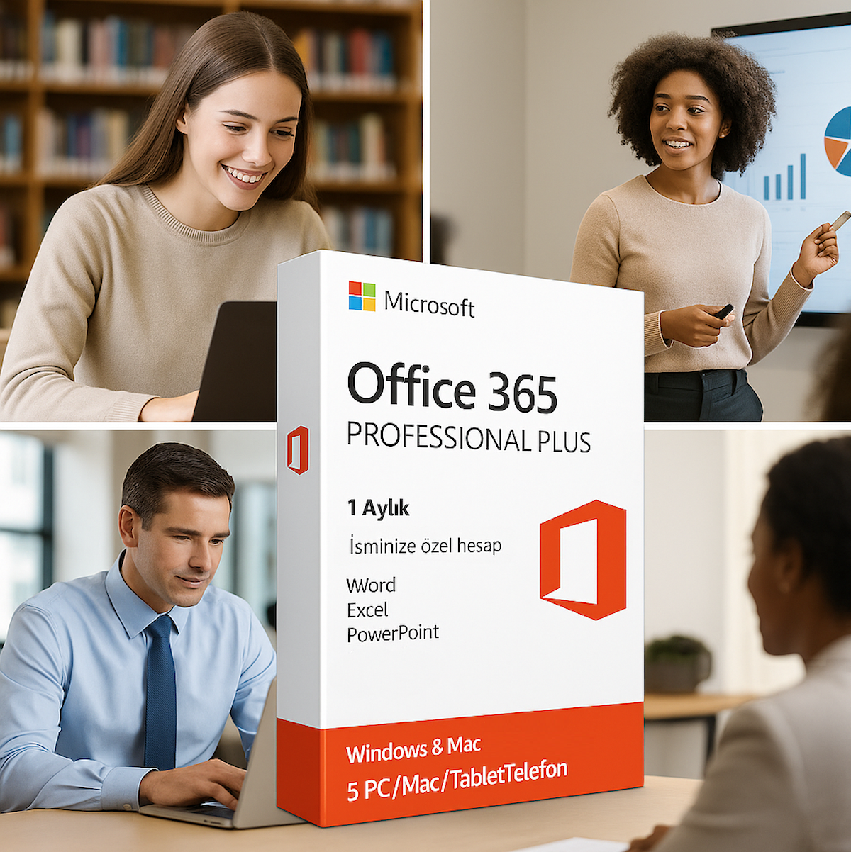 Office 365 ile birlikte çalışan mutlu insanlar
