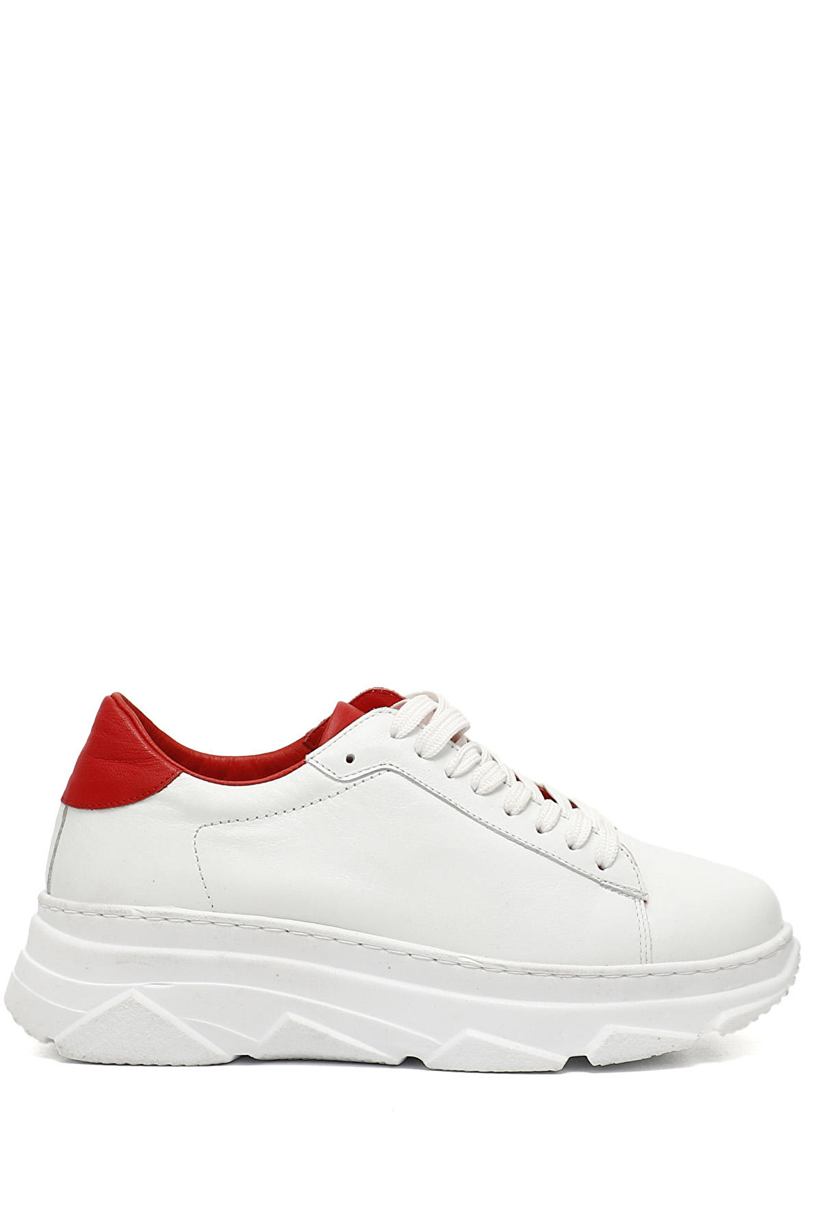 BEYAZA KIRMIZI Gön Hakiki Deri Yuvarlak Burun Dolgu Taban Bağcıklı Kadın Sneaker 24166