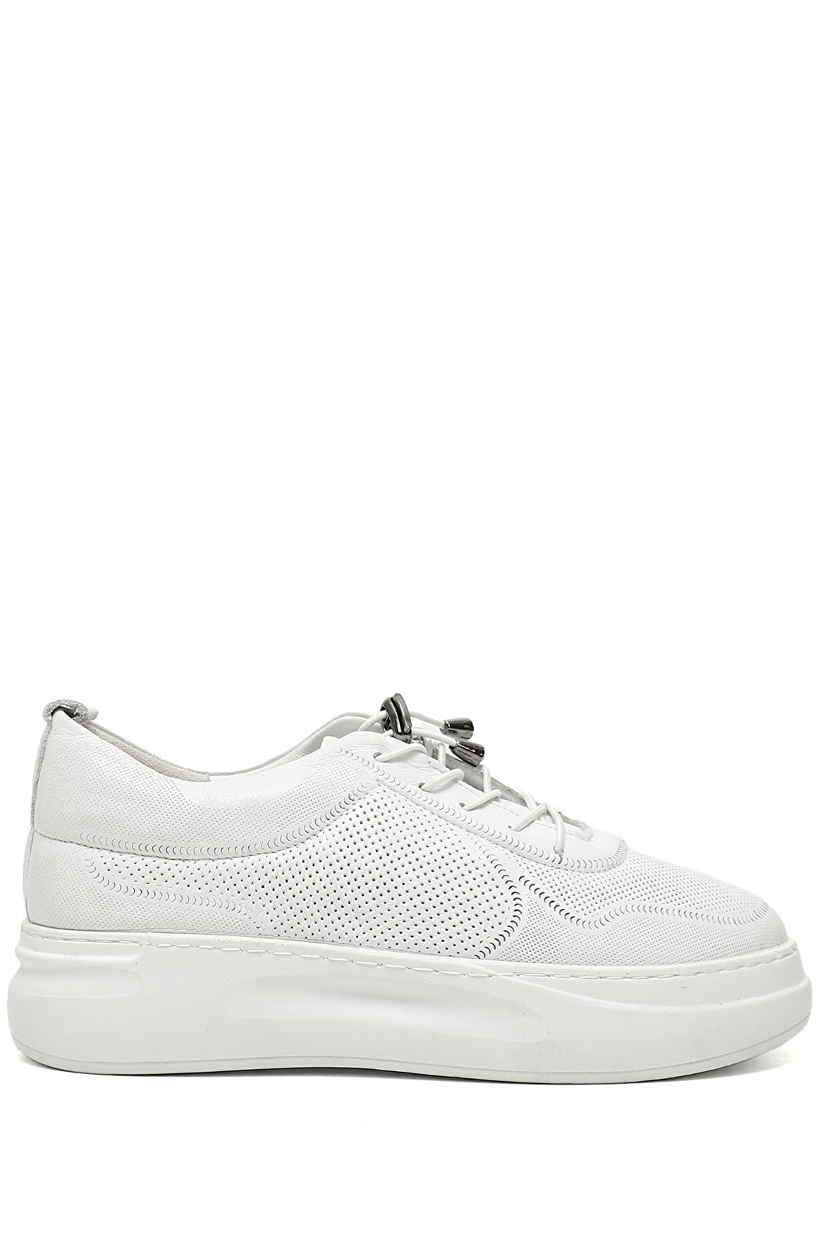 BEYAZ Gön Hakiki Deri Yuvarlak Burun Dolgu Taban Bağcıklı Spor Kadın Sneaker 45186