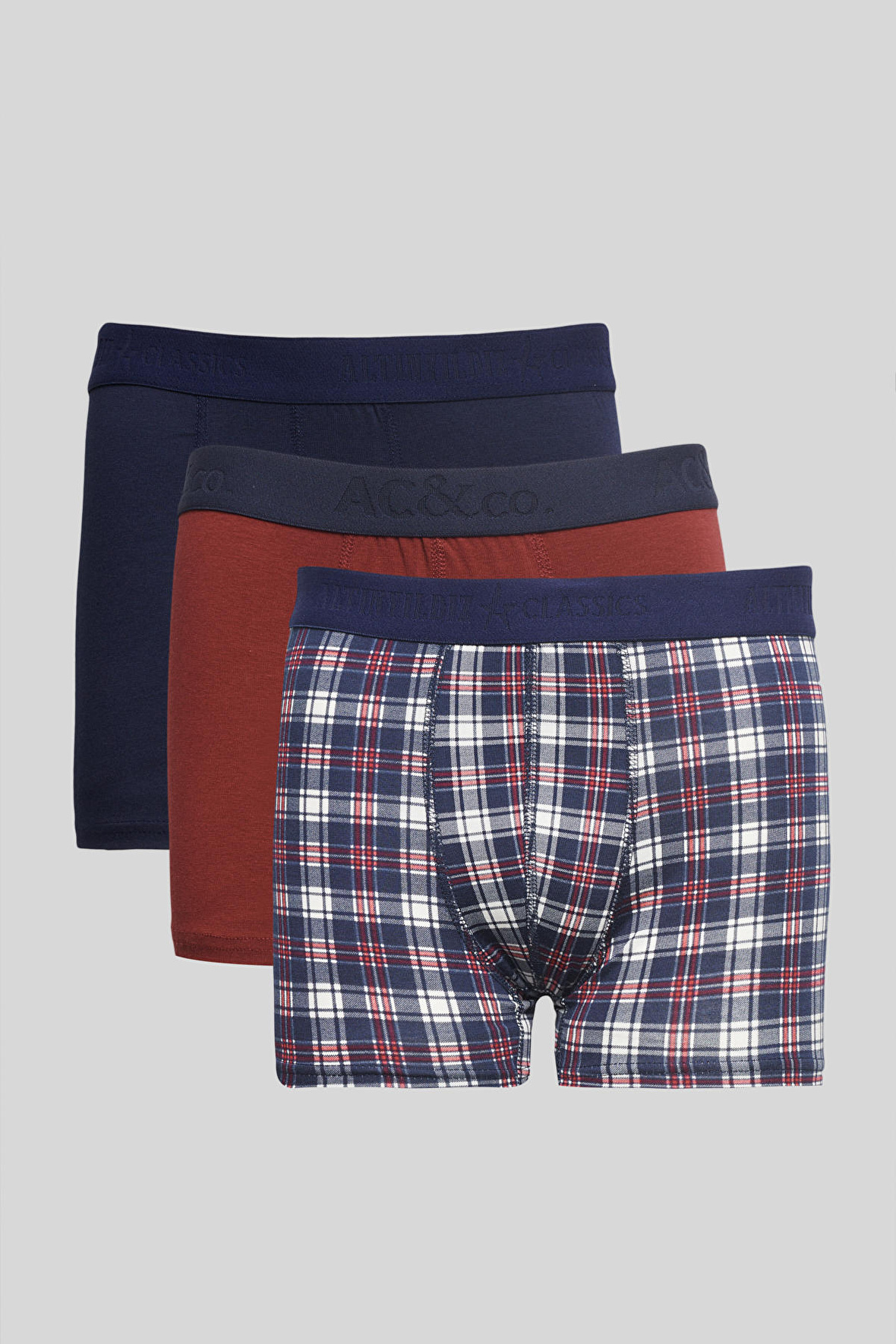 Erkek Lacivert-bordo 3'lü Pamuklu Esnek Boxer Paketi