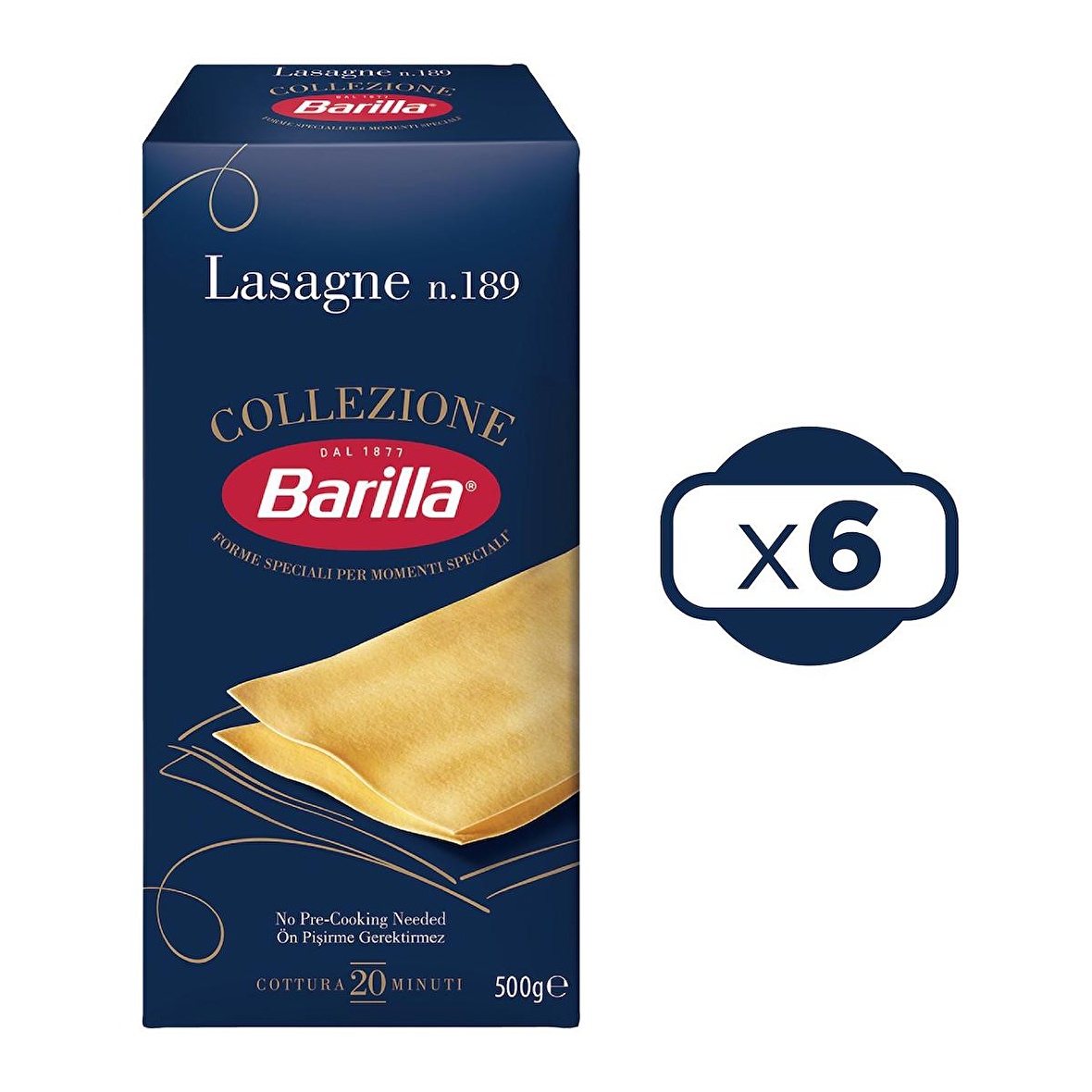 Barilla Lazanya / Lasagne n.189 Sade Makarna 500 Gr. x 6 Adet