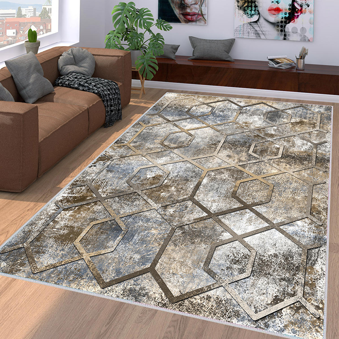 Dijital Baskı Yıkanabilir Kaymaz Taban Salon Halısı Ve Yolluk RVG1118