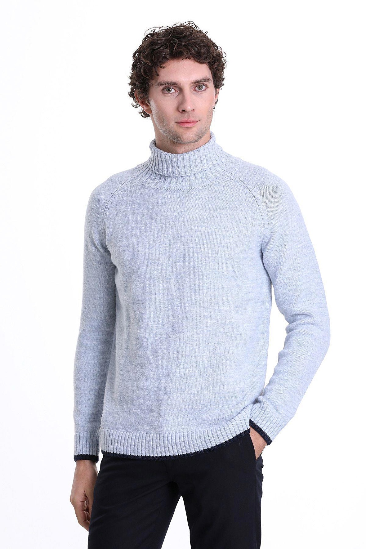 Mavi Regular Fit Düz Balıkçı Yaka Triko Kazak | L