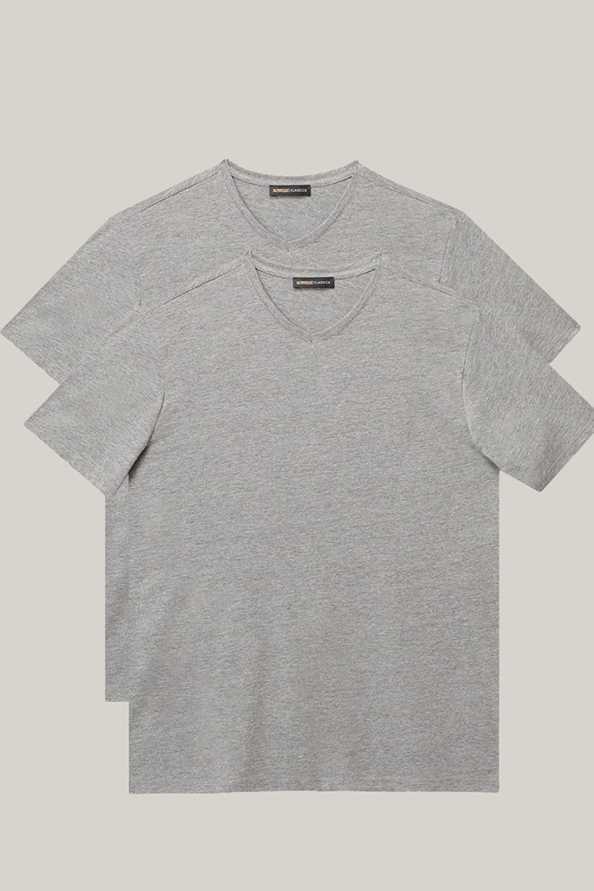 Erkek Gri Slim Fit Dar Kesim V Yaka 2'li Tişört Paketi