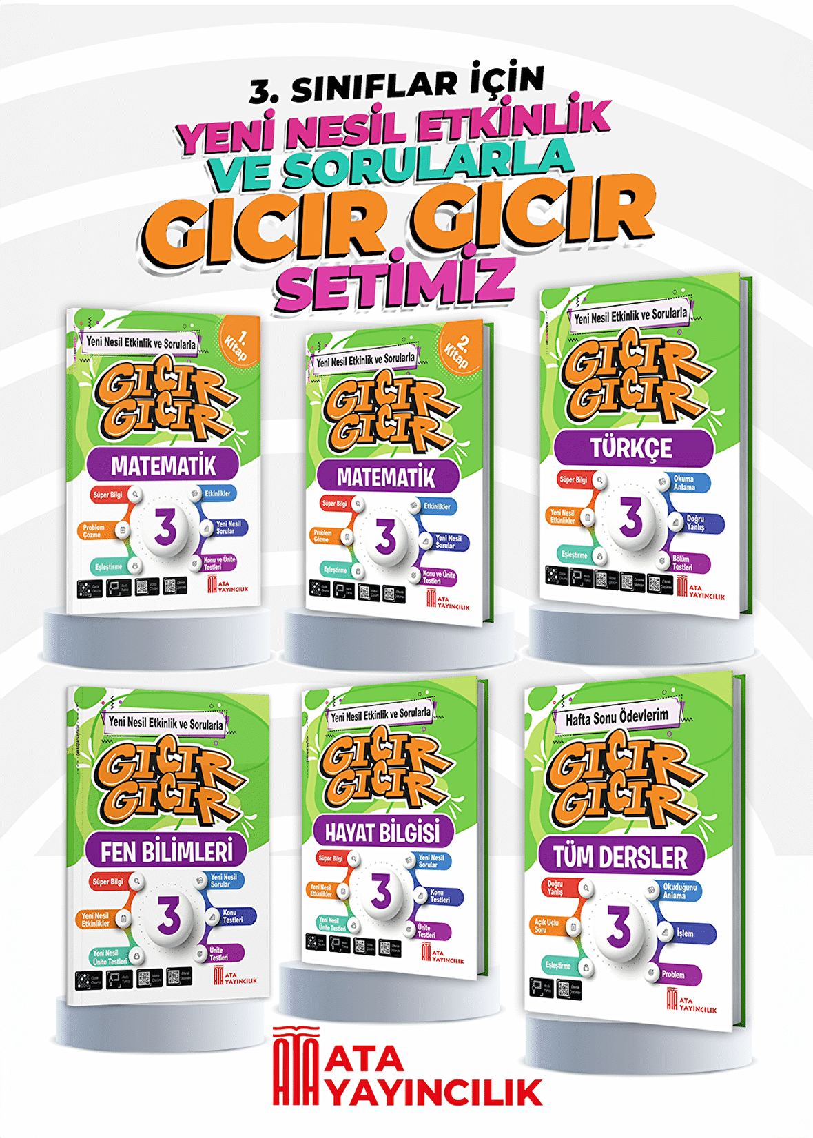 3. Sınıf Gıcır Gıcır 6'lı Set (Türkçe-Matematik (2 Kitap)-Fen Bilimleri-Hayat Bilgisi-Hafta Sonu Öde