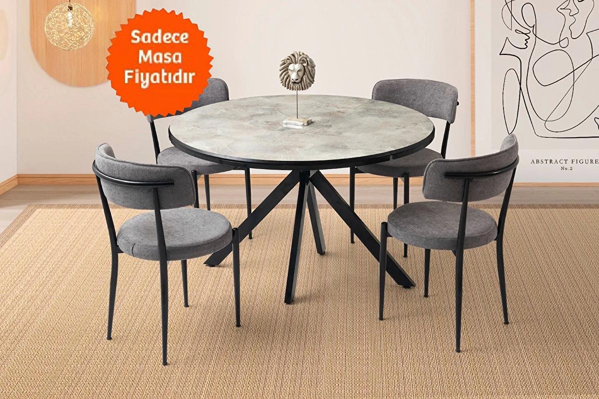 Ahşap Yuvarlak Açılır Büyüyen Yemek Masası Mermer Desen 70x120cm SADECE MASA FİYATIDIR