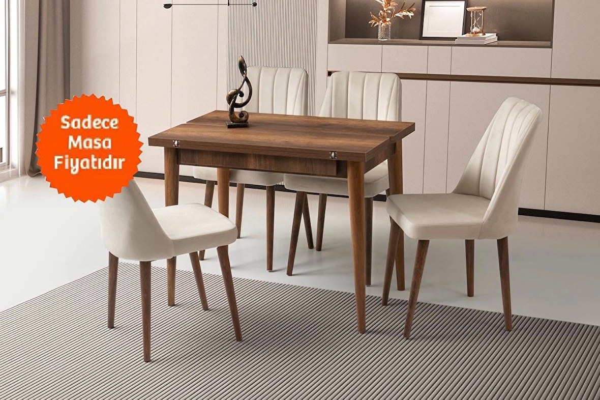 Yanlardan Açılır Büyüyen Yemek Masası Ceviz 65x100cm SADECE MASA FİYATIDIR
