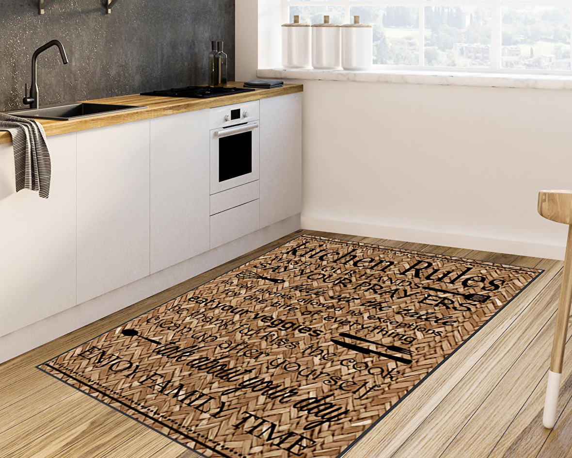 Dijital Baskı Yıkanabilir Kaymaz Taban Mutfak Halısı Ve Yolluk RVG2037-SD361