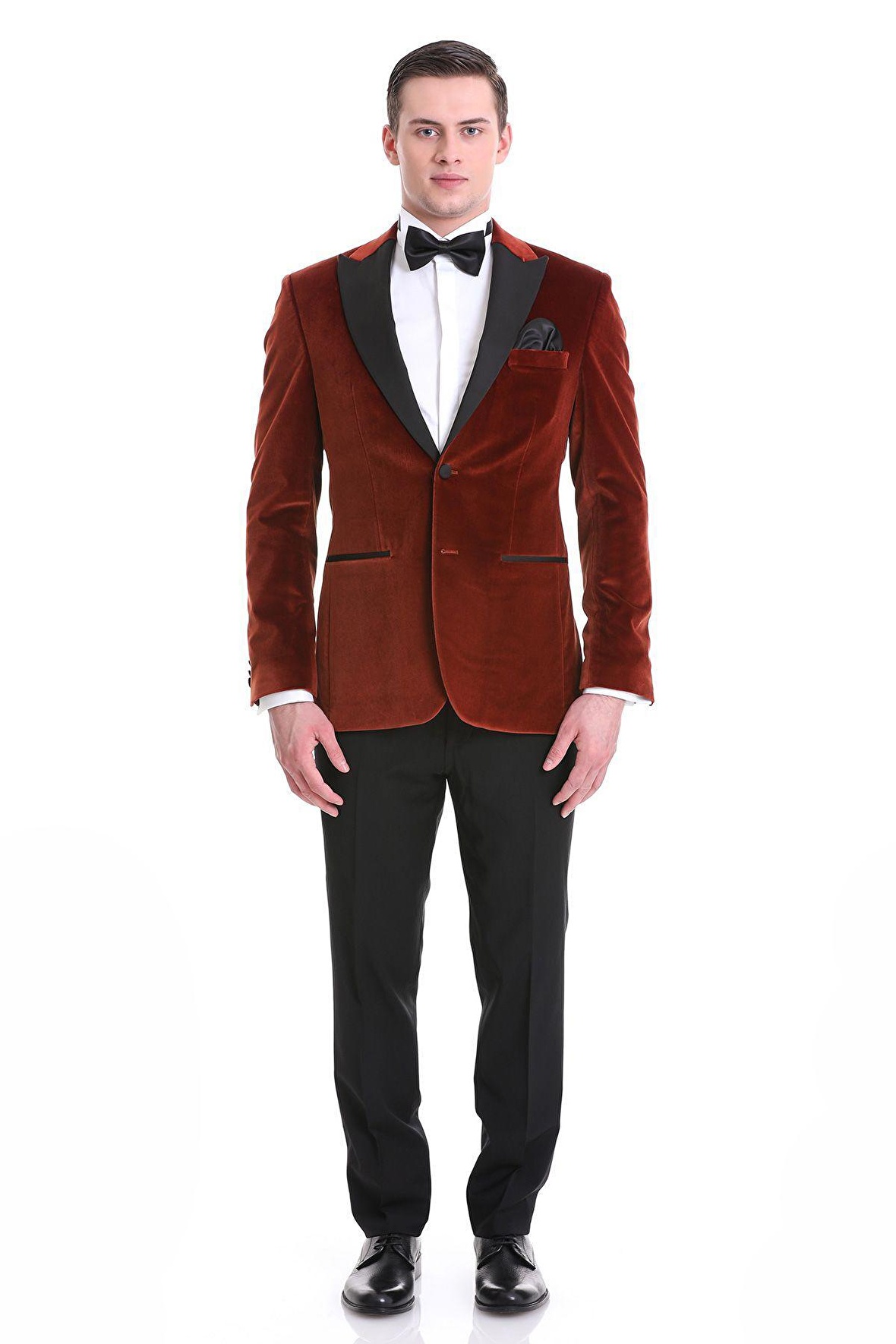 Kiremit Slim Fit Düz Sivri Yaka Kadife Klasik Smokin Damatlık | 50