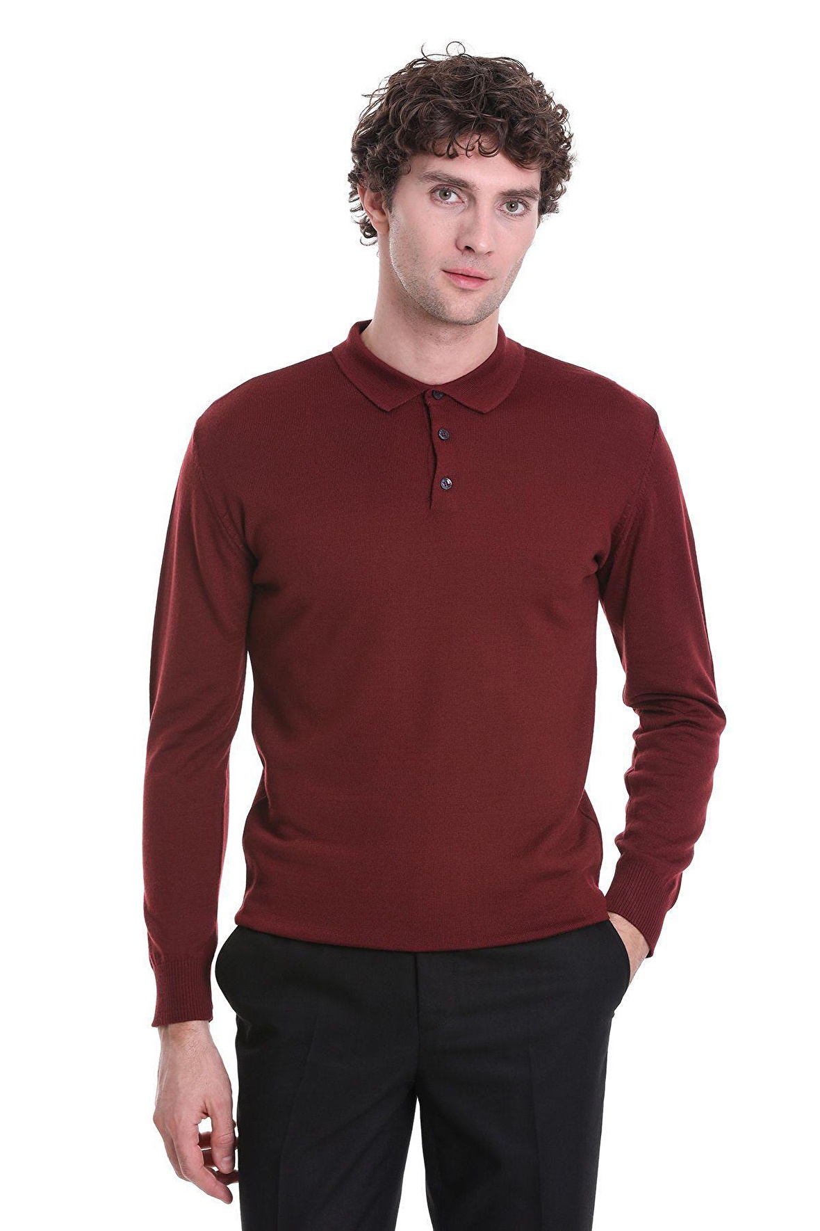 Kiremit Regular Fit Düz Polo Yaka Triko Kazak | 3XL