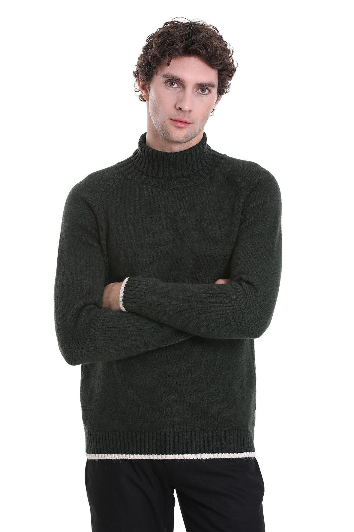 Haki Regular Fit Düz Balıkçı Yaka Triko Kazak | XL