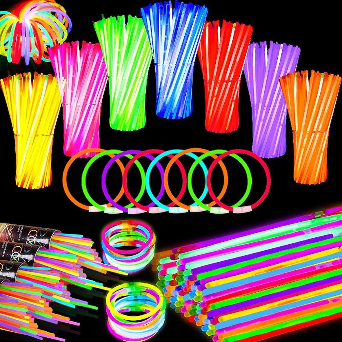 300 PCS NEON STİCK GLOW STİCK 300 ADET NEON IŞIK FOSFORLU BİLEKLİK KOLYE FOSFORLU IŞIK RENKLİ GLOW