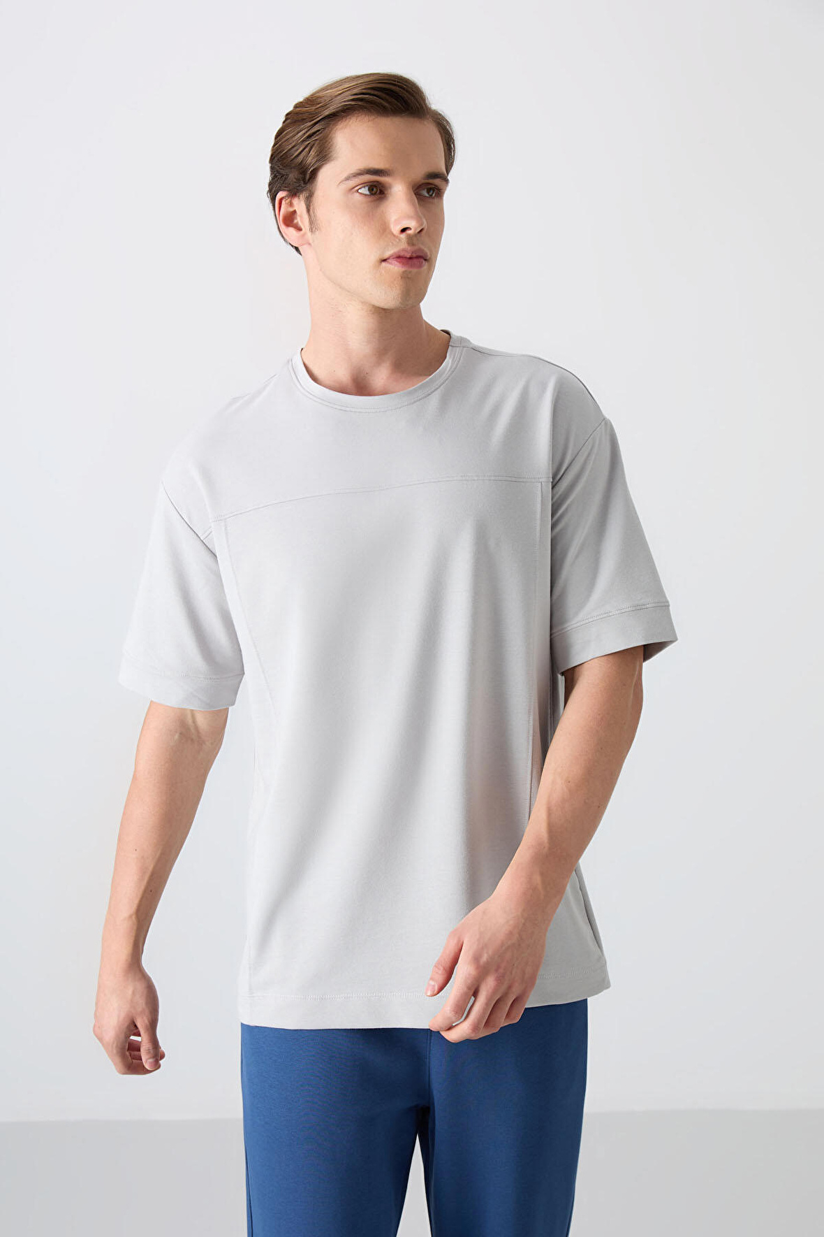 Taş Pamuklu Kalın Yumuşak Dokulu Oversize Fit Basic Erkek T-Shirt - 88349
