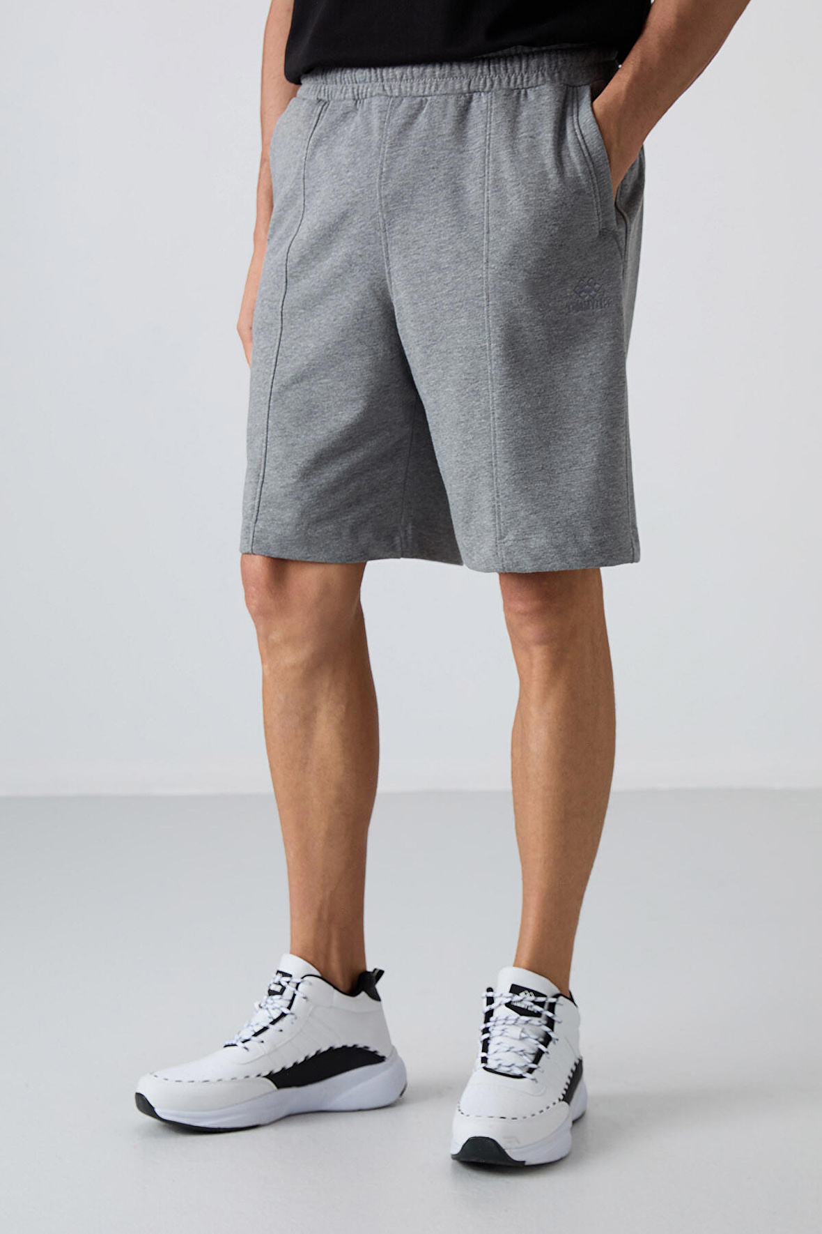 Gri Melanj Pamuklu Kalın Yumuşak Dokulu Comfort Fit Basic Erkek Şort - 81261