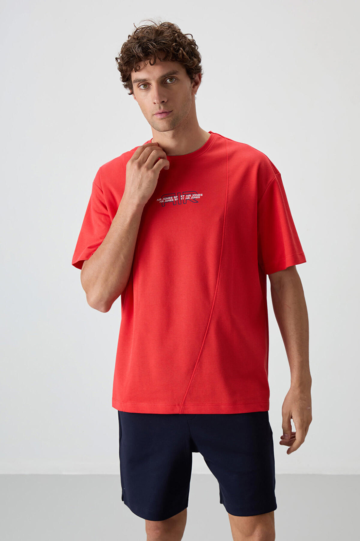 Fiesta Pamuklu Kalın Yüzeyi Dokulu Oversize Fit  Baskılı Erkek T-Shirt - 88372