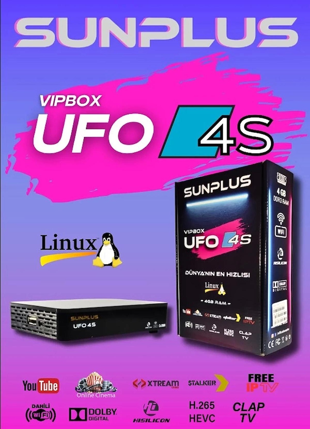 Sunplus Vıpbox Ufo 4S Uydu Alıcısı Linux 4GB Ram 111069