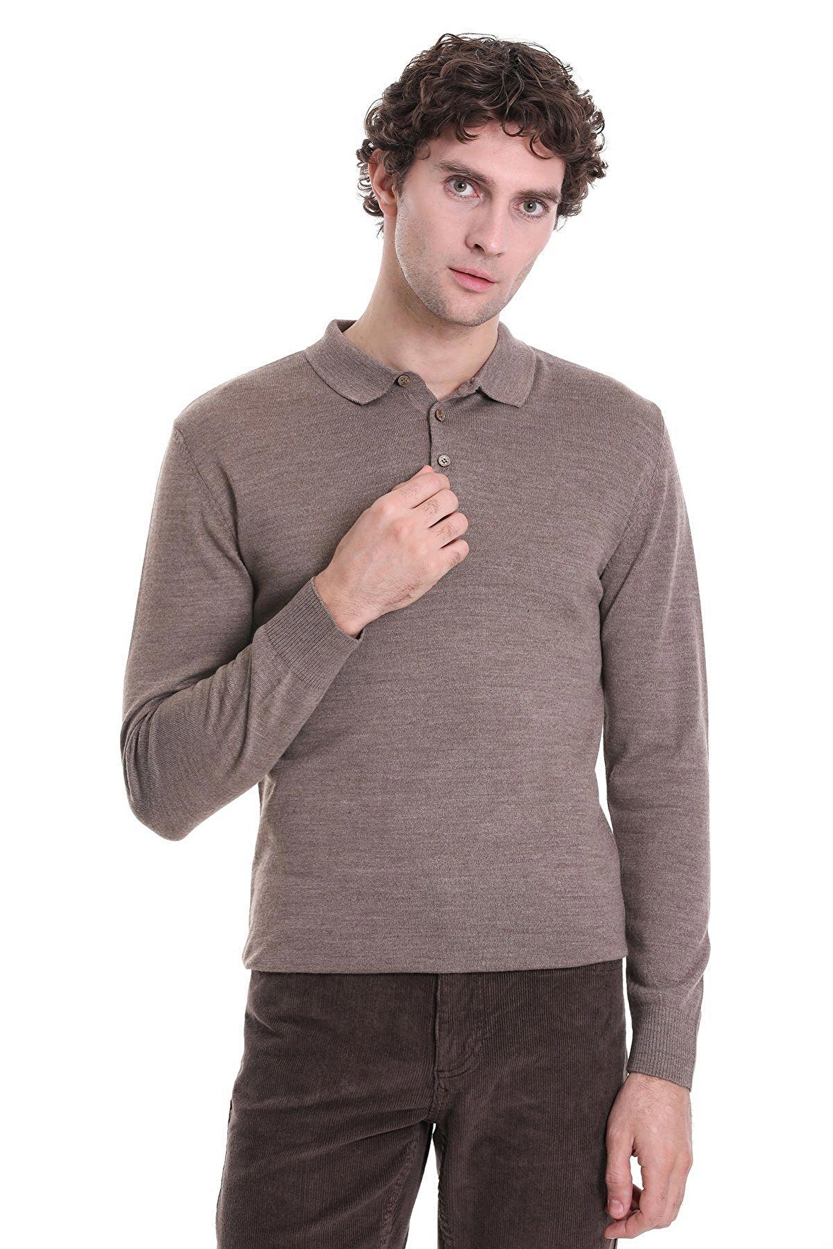 Vizon Regular Fit Düz Polo Yaka Triko Kazak | 3XL