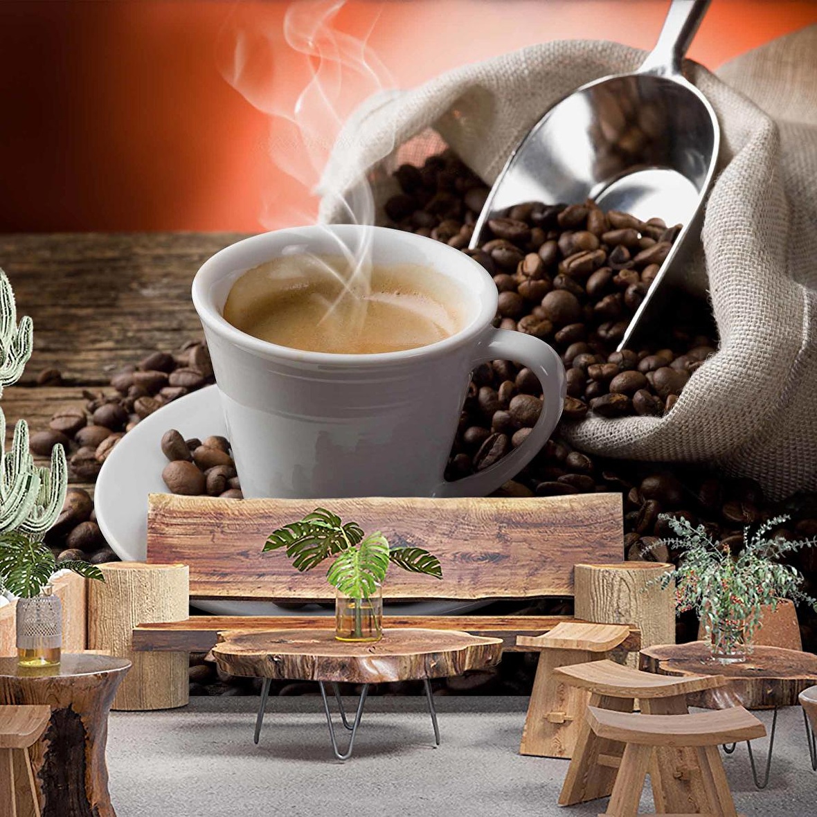 Çuvalda Kahve Cafe Duvar Kağıdı Baskı