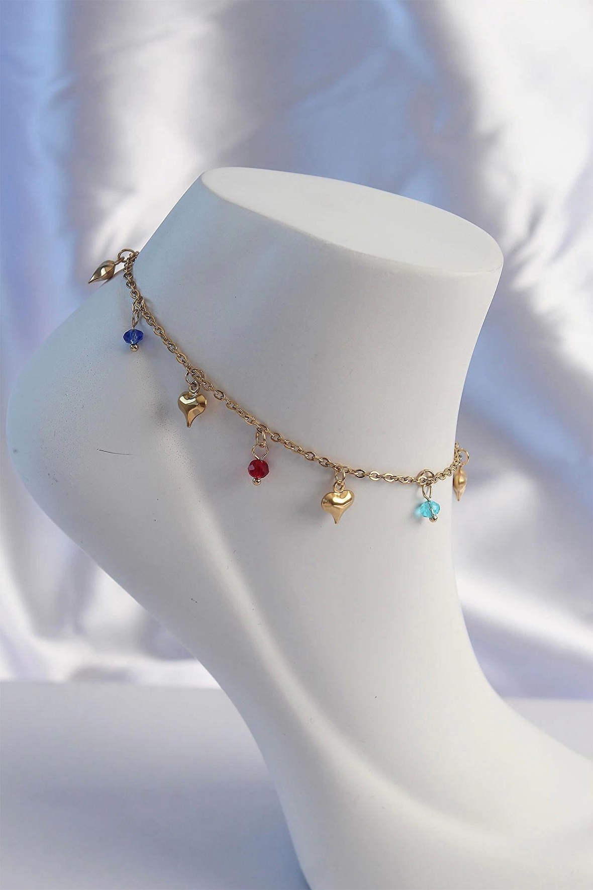 MuI MuI 316L Çelik Gold Renk Minimal Kalp Model Renkli Zirkon Taşlı Halhal