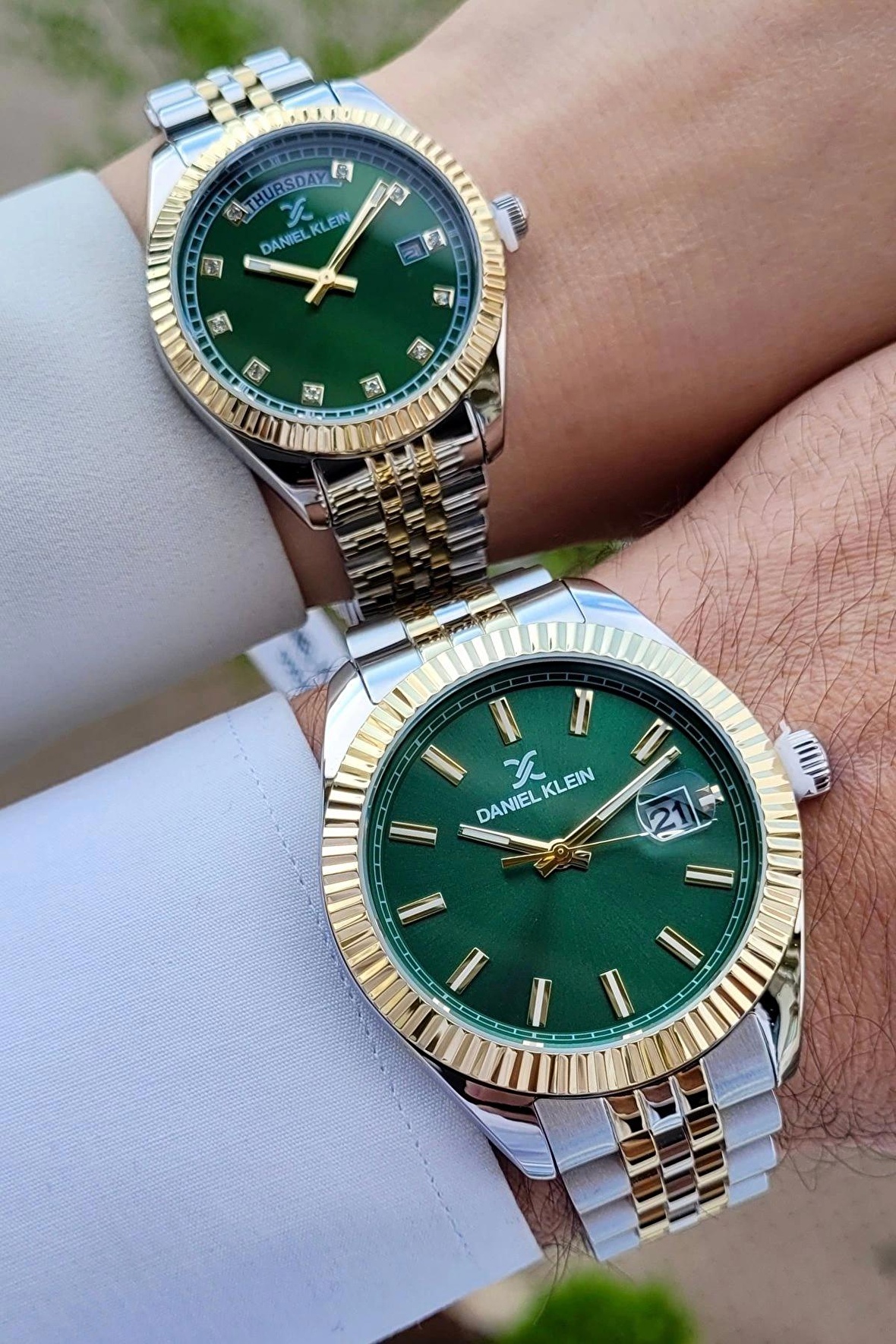 Daniel Klein DKISTE1091Kadranı Yeşil Gold Gümüş Renk Hediye Paketli Sevgili İki Kol Saati
