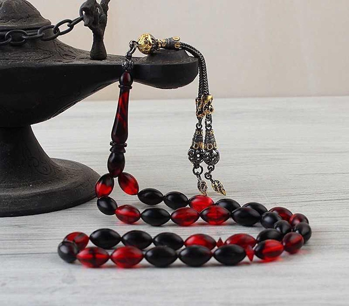 Rodaj Kaplama Gümüş Püsküllü Sıkma Kehribar Tesbih 12s64701n4