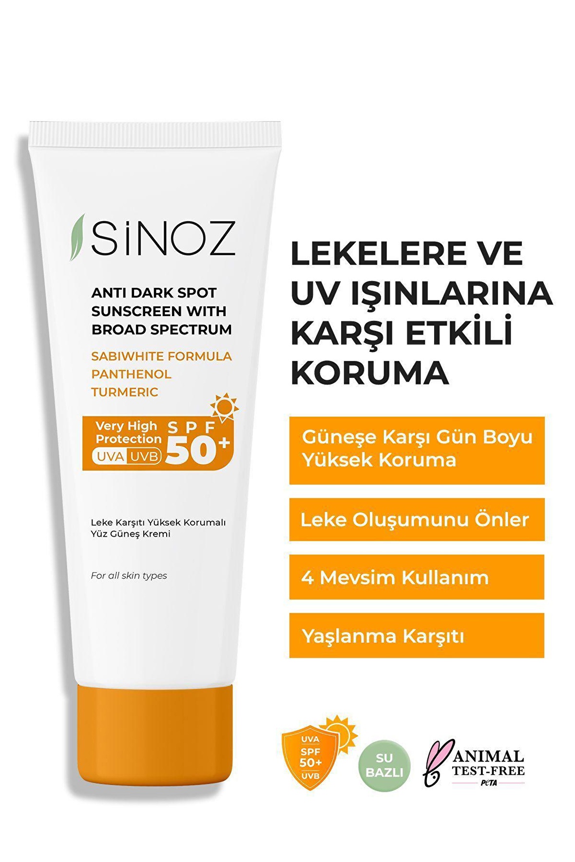 Sinoz Spf 50 Leke Karşıtı Yüksek Koruyucu Yüz Güneş Kremi 50 ml Normal Ve Kuru Ciltler Için