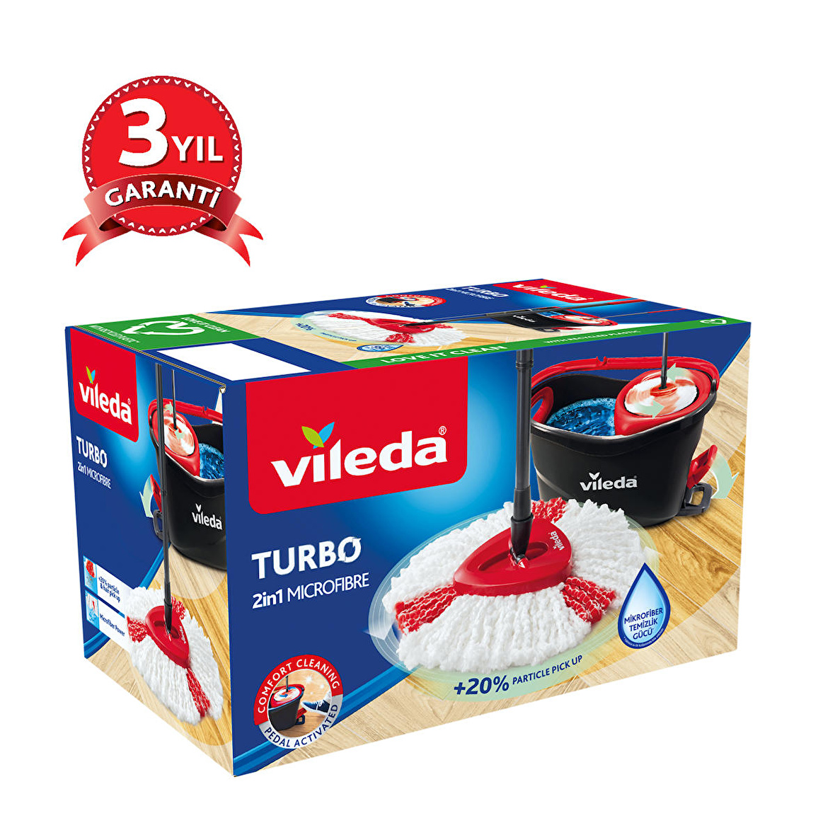 Vileda Turbo 2in1 Pedallı Temizlik Seti, Mikrofiber Paspas, Teleskopik Sap