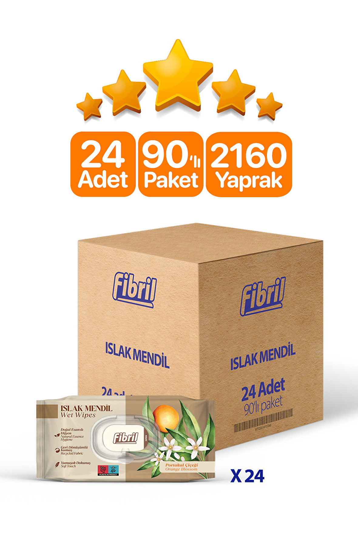 Fibril Portakal Çiçeği Kokulu Islak Mendil 24x90 Paket 2160 Yaprak 