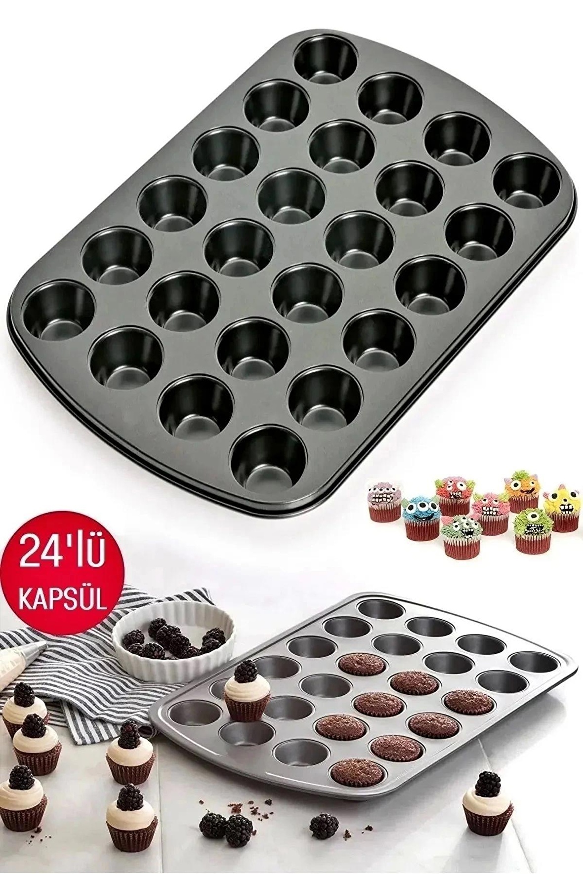 Muffin Kalıbı 24'lü Fırın Mini Kek Browni Kekstra Kurabiye Kalıbı Cakecub Kapsülü Muffin Baking Pan