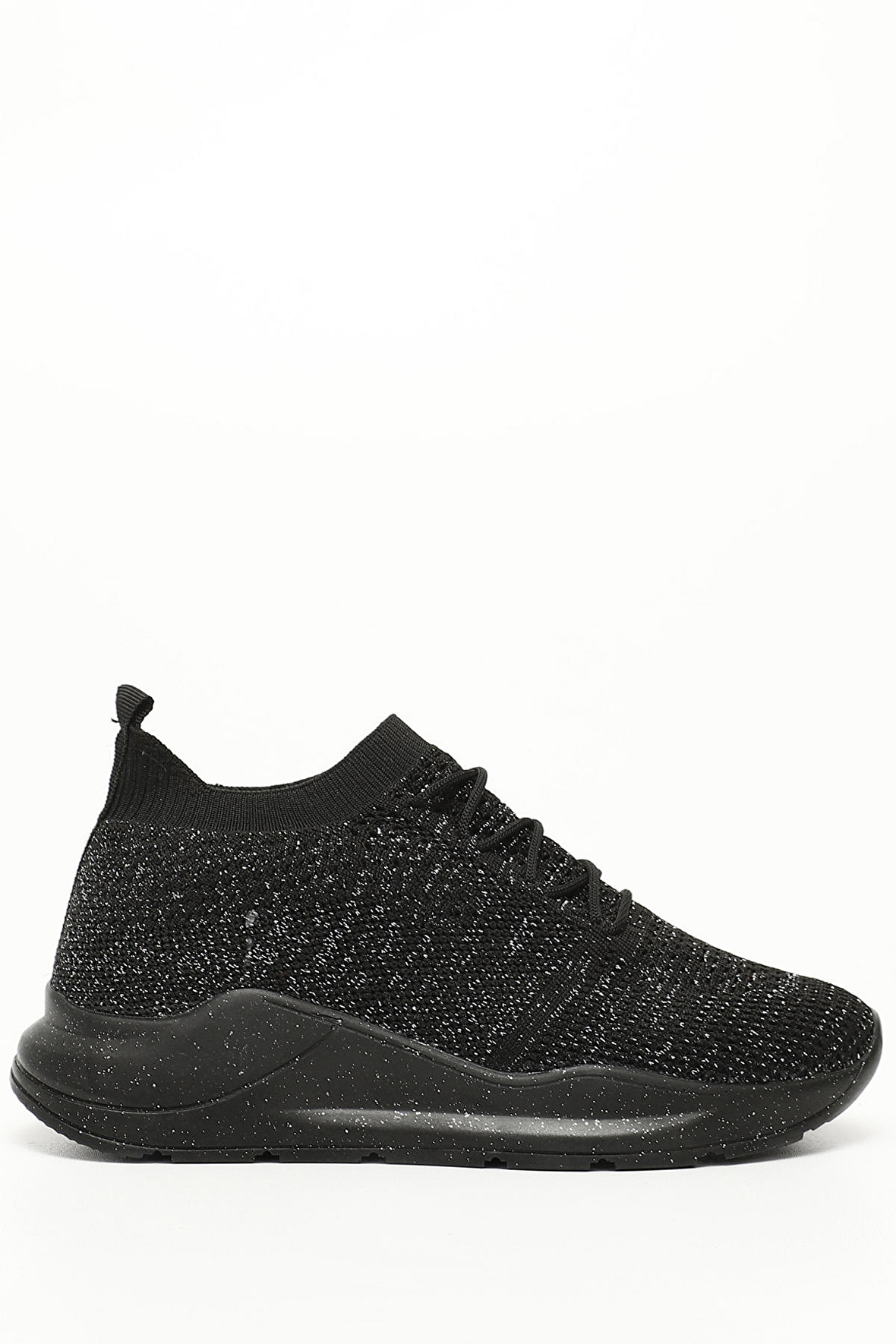 SİYAH Gön Yuvarlak Burun Dolgu Taban Triko Kadın Sneaker 35190