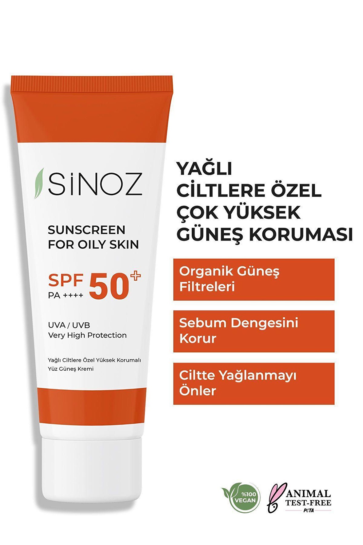 Sinoz Spf 50 Sebum Dengeleyici Aydınlatıcı Yüksek Koruma Yüz Güneş Kremi 50 ml Karma Yağlı Ciltler İçin