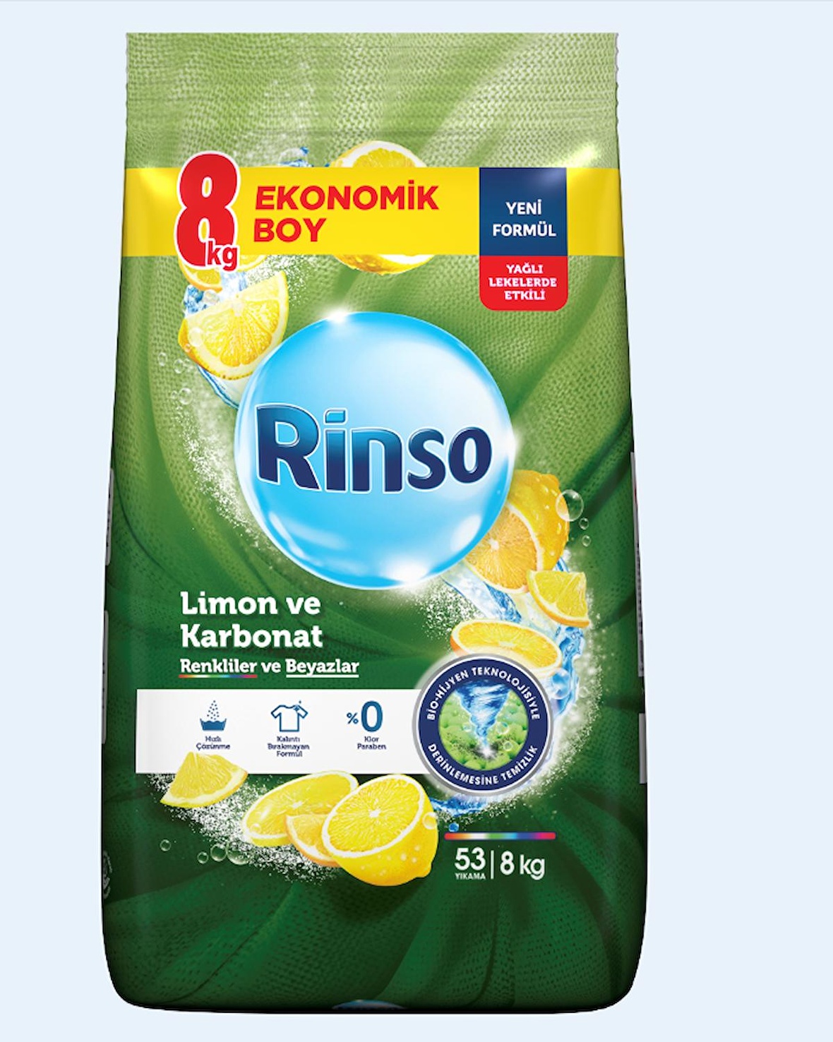 Rinso Limon Beyazlar ve Renkliler İçin Toz Çamaşır Deterjanı 8 kg 53 Yıkama