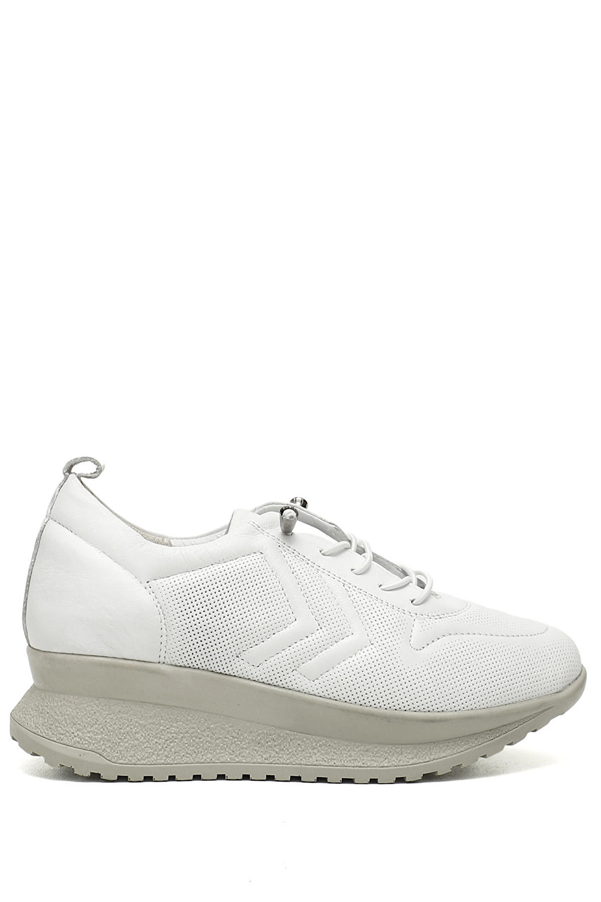 BEYAZ Gön Hakiki Deri Yuvarlak Burun Dolgu Taban Bağcıklı Spor Kadın Sneaker 45088