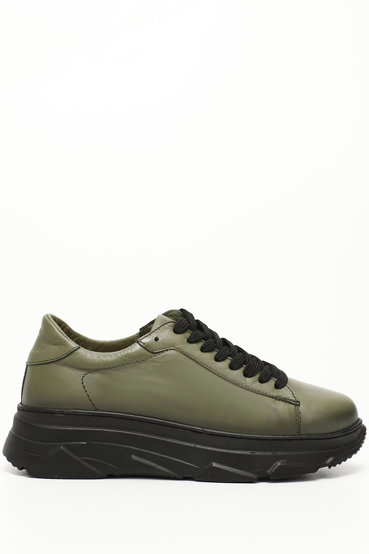 HAKİ ANTİK Gön Hakiki Deri Yuvarlak Burun Dolgu Taban Bağcıklı Kadın Sneaker 24166