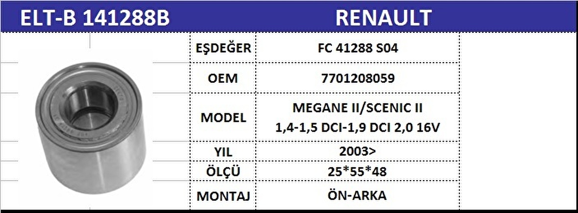 AKS BİLYASI ARKA VKBC20085 MEGANE-II FLUENCE SCENIC-II (02-) BTH1250 7701208059 GOLD