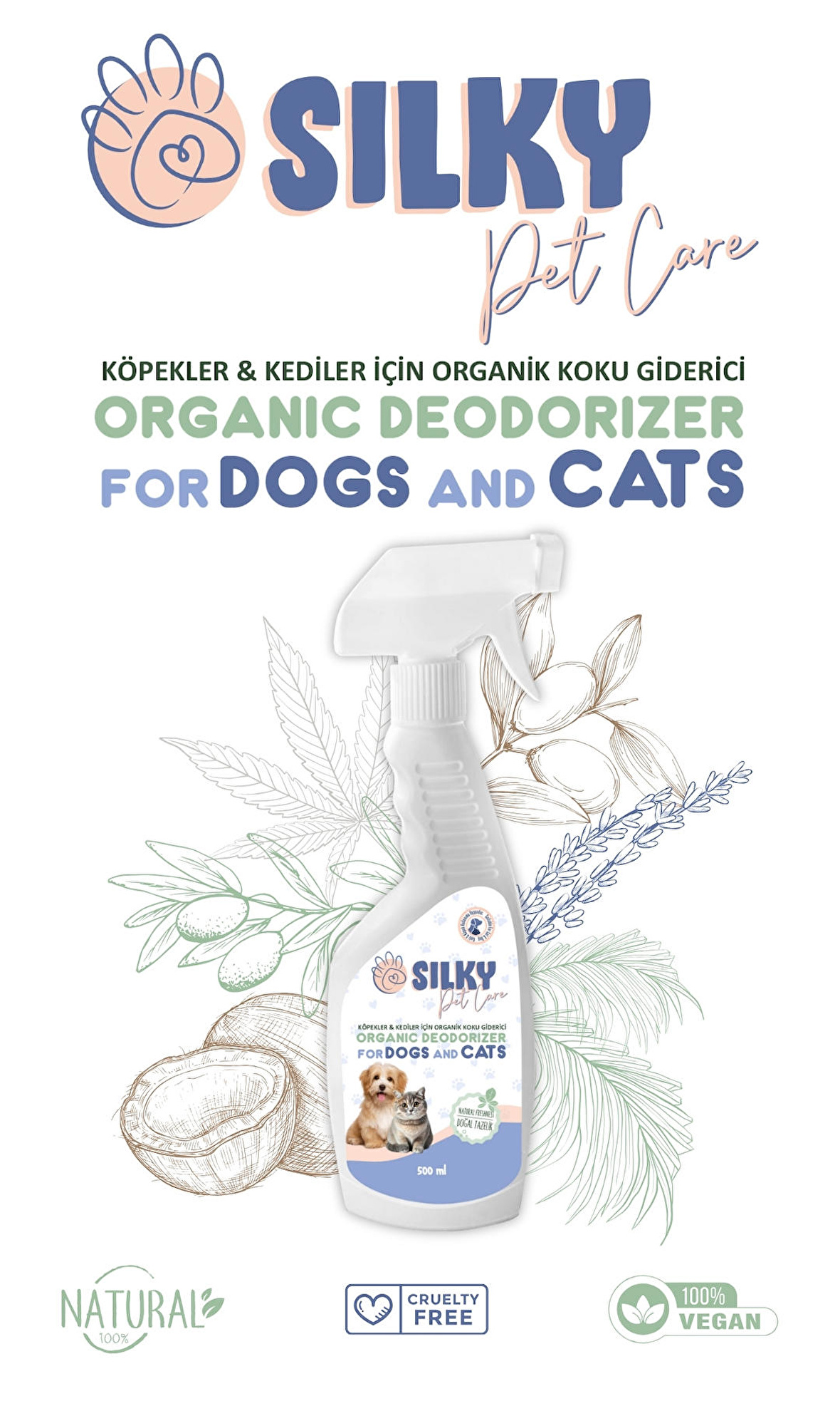 SILKY - Kedi için ORGANİK Koku Giderici Spreyi  (500ml )