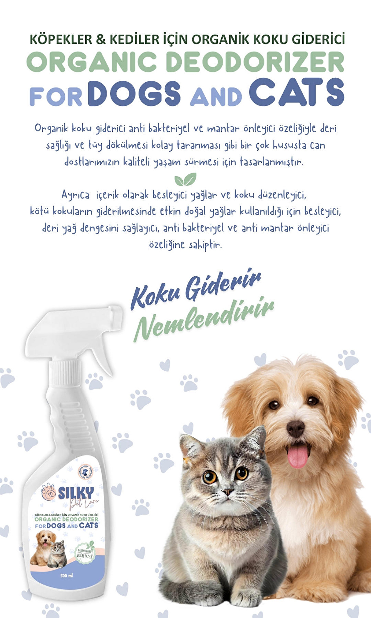 SILKY - Köpekler için ORGANİK Koku Giderici Spreyi  (500ml )