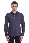 Lacivert Slim Fit Baskılı 100% Pamuklu Slim Yaka Uzun Kollu Baskılı Casual Gömlek | M