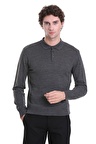 Gri Regular Fit Düz Polo Yaka Triko Kazak | M