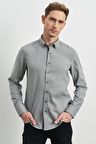 Erkek Açık Gri Slim Fit Dar Kesim Düğmeli Yaka Flanel Oduncu Gömlek