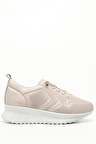GRİ Gön Hakiki Deri Yuvarlak Burun Dolgu Taban Bağcıklı Spor Kadın Sneaker 45088