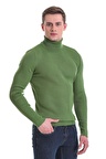 Yeşil Slim Fit Fitilli Balıkçı Yaka Yünlü Triko Kazak | XL