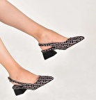 Karolin Kadın Mini Topuk Desenli Arkası Açık Sivri Burunlu Babet