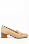 NUDE Gön Hakiki Deri Küt Burun Kısa Kalın Topuklu Kadın Ayakkabı 13312
