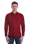 Bordo Slim Fit Düz 100% Pamuklu Düğmeli Yaka Uzun Kollu Klasik Gömlek | XS