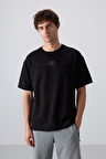 Siyah Pamuklu Kalın Yumuşak Dokulu Oversize Fit Baskılı Erkek T-Shirt - 88323