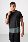 Siyah Polyester Nefes Alan Dokulu İnce Esnek Standart Fit Erkek Performans T-Shirt - 88383
