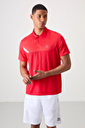Kırmızı Polyester Nefes Alan Dokulu İnce Esnek Standart Fit Polo Yaka Erkek Performans T-Shirt - 88402